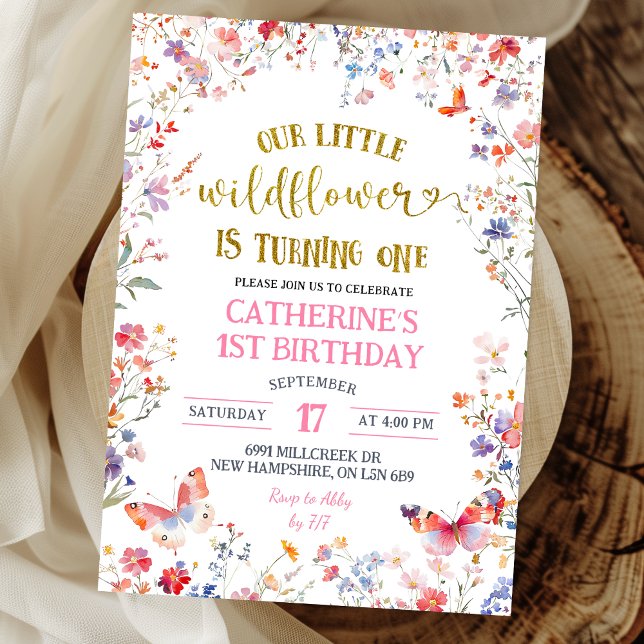Pink Little Wildflower Girl 1st Birthday Invitation (Creator Uploaded)
