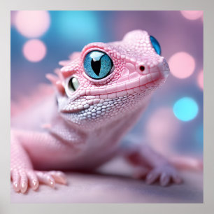 Pink Lizard with Blue Eyes Poster