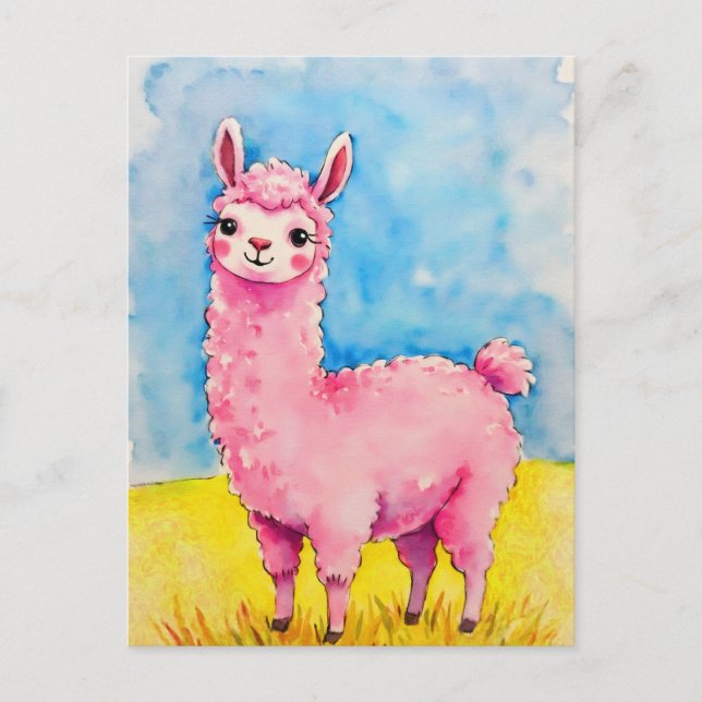 Pink Llama Against a Blue Sky Postcard (Front)