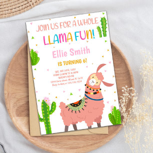 Pink Llama Birthday Invitations