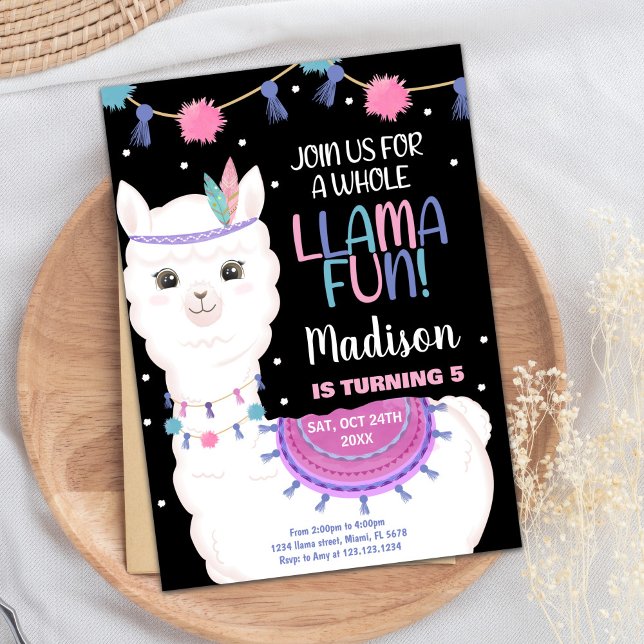 Pink Llama Fun Llama Birthday Invitations (Pink Llama Fun Llama Birthday Invitations)