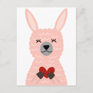 Pink Llama Holding a Heart Postcard