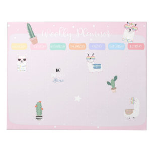 Pink Llama Llamacorn Weekly Planner Notepad