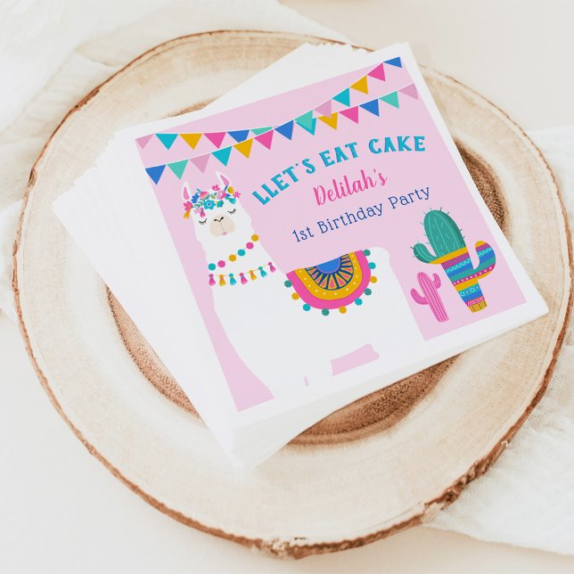 Pink Llama Llet's Eat Cake Birthday Party Napkin (Creator Uploaded)