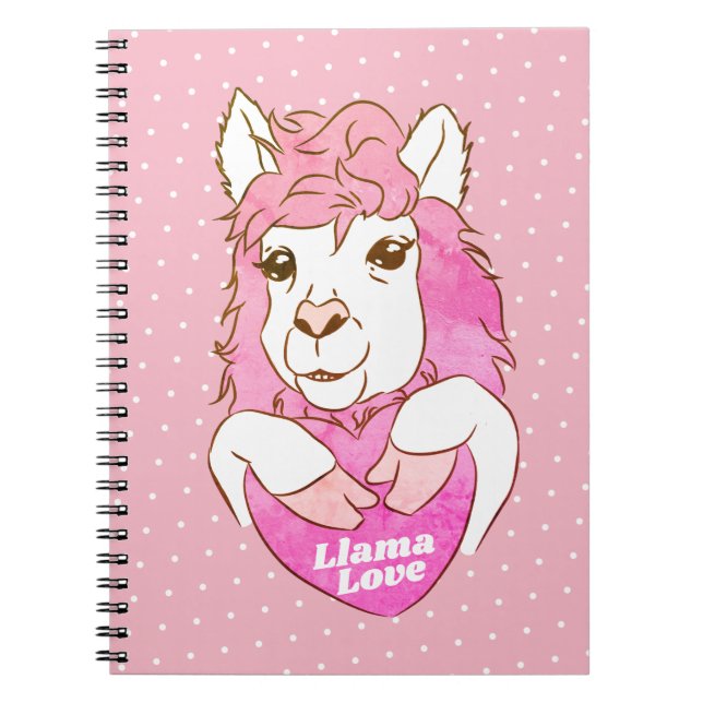 Pink Llama Love & Polka Dots Notebook (Front)