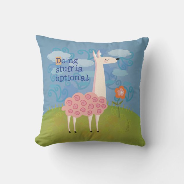 Pink Llama on Hilltop Throw Pillow (Front)
