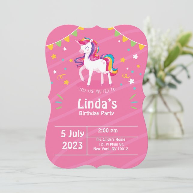  pink llama unicorn Birthday Invitation (Standing Front)