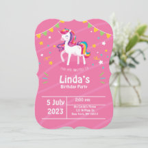 pink llama unicorn Birthday Invitation
