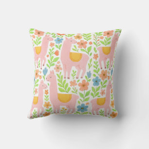 Pink Lllamas & Floral Design Pillows - Customise