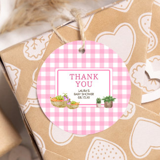 Pink Locally Grown Farmer Market Baby Shower Round Favour Tags