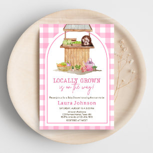 Pink Locally Grown Farmers Market Baby Shower Invitation