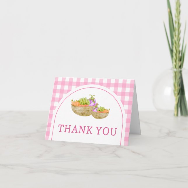 Pink Locally Grown Farmers Market Baby Shower Thank You Card (Front)