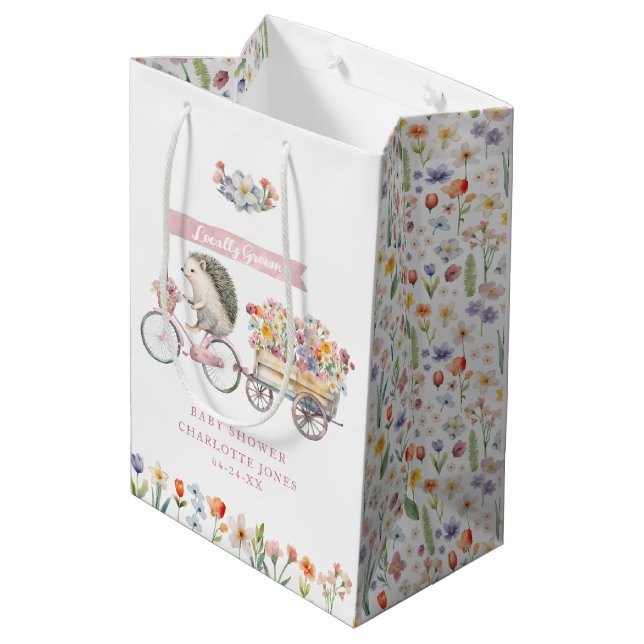 Pink Locally Grown Hedgehog Baby Shower Gift Bag (Back Angled)