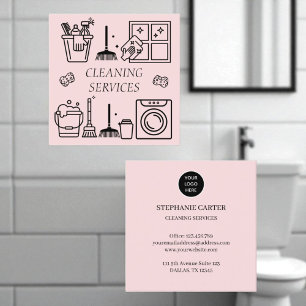 Pink Logo Cleaning Services Commercial Domestic Square Business Card