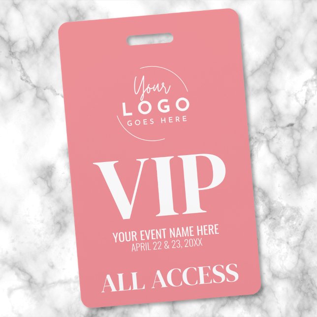 Pink Logo Event VIP All Access Pass ID Badge (Event VIP All Access Logo Badge)