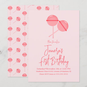 Pink Lollipops Candy Bar First Birthday Invitation