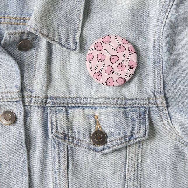 Pink Lollipops, Heart Lollipops, Lollipop Pattern 6 Cm Round Badge (In Situ)