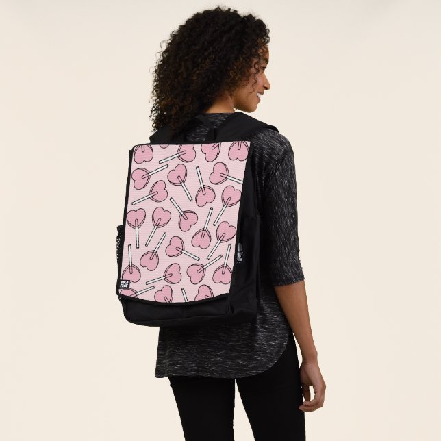Pink Lollipops, Heart Lollipops, Lollipop Pattern Backpack (Worn)