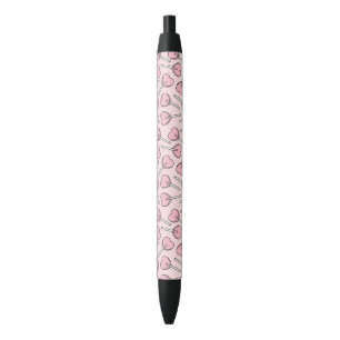 Pink Lollipops, Heart Lollipops, Lollipop Pattern Black Ink Pen