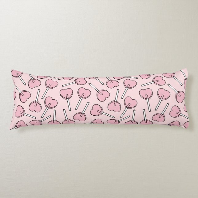 Pink Lollipops, Heart Lollipops, Lollipop Pattern Body Cushion (Front)