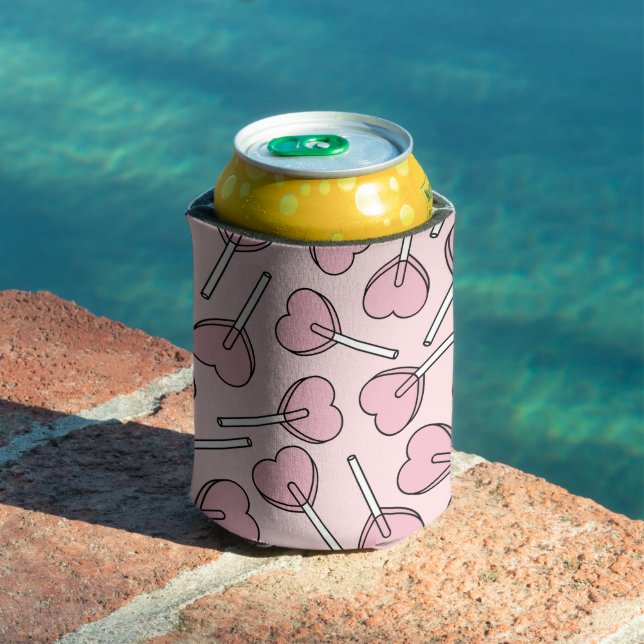 Pink Lollipops, Heart Lollipops, Lollipop Pattern Can Cooler (In Situ Pool)