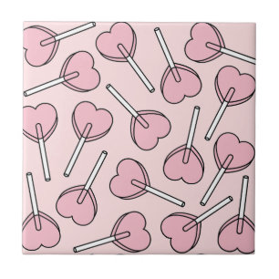 Pink Lollipops, Heart Lollipops, Lollipop Pattern Ceramic Tile