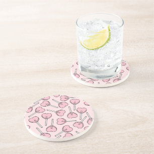 Pink Lollipops, Heart Lollipops, Lollipop Pattern Coaster