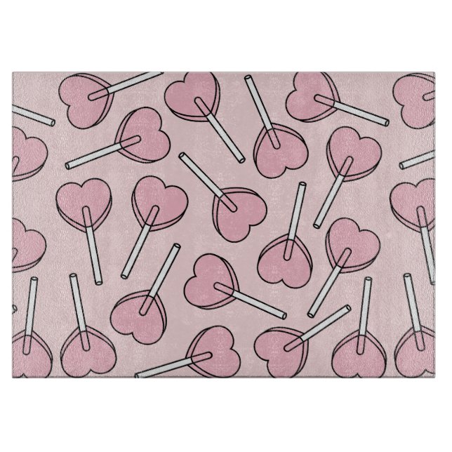 Pink Lollipops, Heart Lollipops, Lollipop Pattern Cutting Board (Front)