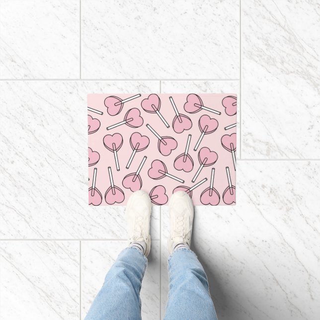 Pink Lollipops, Heart Lollipops, Lollipop Pattern Doormat (Indoor)