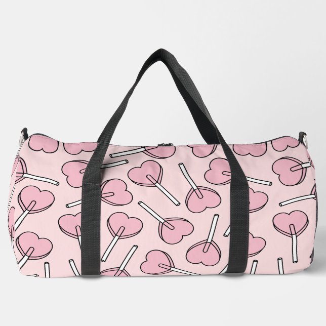 Pink Lollipops, Heart Lollipops, Lollipop Pattern Duffle Bag (Front)