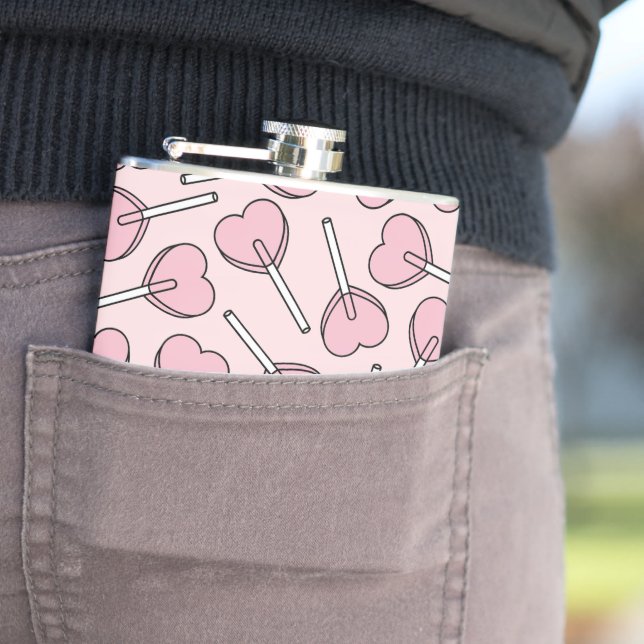 Pink Lollipops, Heart Lollipops, Lollipop Pattern Hip Flask (In Situ)