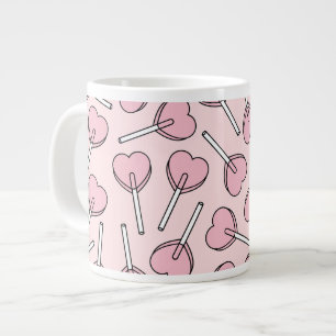 Pink Lollipops, Heart Lollipops, Lollipop Pattern Large Coffee Mug
