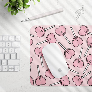 Pink Lollipops, Heart Lollipops, Lollipop Pattern Mouse Pad