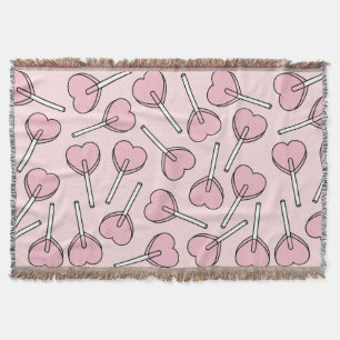Pink Lollipops, Heart Lollipops, Lollipop Pattern Throw Blanket