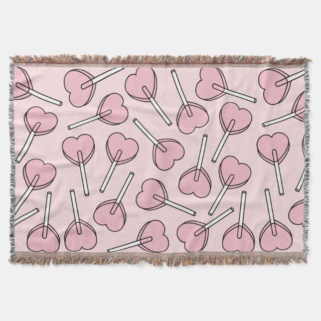 Pink Lollipops, Heart Lollipops, Lollipop Pattern Throw Blanket (Front)