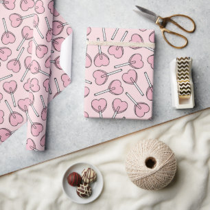 Pink Lollipops, Heart Lollipops, Lollipop Pattern Wrapping Paper