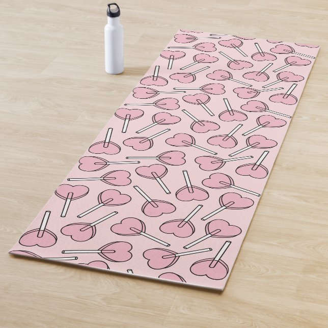 Pink Lollipops, Heart Lollipops, Lollipop Pattern Yoga Mat (In Situ)