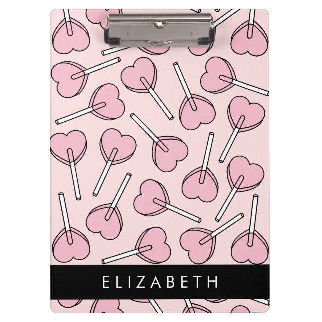 Pink Lollipops, Heart Lollipops, Lolly, Your Name Clipboard (Front)