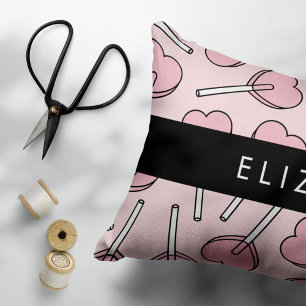 Pink Lollipops, Heart Lollipops, Lolly, Your Name Decorative Cushion
