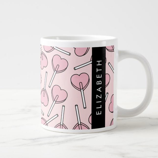 Pink Lollipops, Heart Lollipops, Lolly, Your Name Large Coffee Mug (Right)