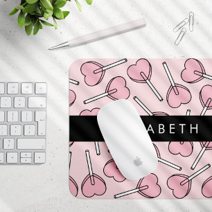 Pink Lollipops, Heart Lollipops, Lolly, Your Name Mouse Pad