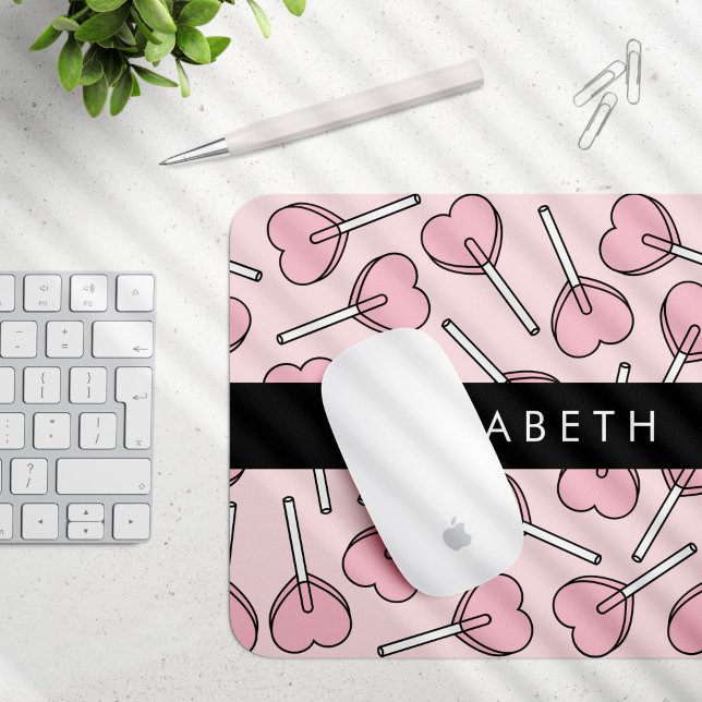 Pink Lollipops, Heart Lollipops, Lolly, Your Name Mouse Pad (Creator Uploaded)