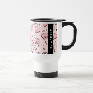 Pink Lollipops, Heart Lollipops, Lolly, Your Name Travel Mug