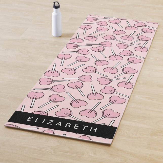 Pink Lollipops, Heart Lollipops, Lolly, Your Name Yoga Mat (In Situ)
