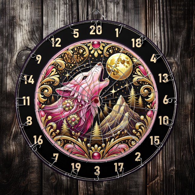 Pink Lone Wolf Howls Beneath Starry Sky Dartboard (Creator Uploaded)