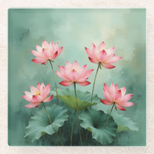 Pink Lotus Artwork  Glass Coaster