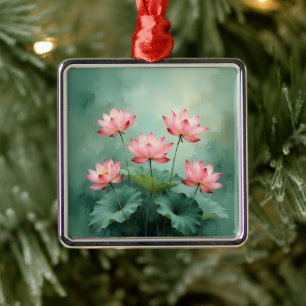 Pink Lotus Artwork Metal Ornament