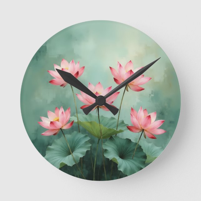 Pink Lotus Artwork  Round Clock (Front)