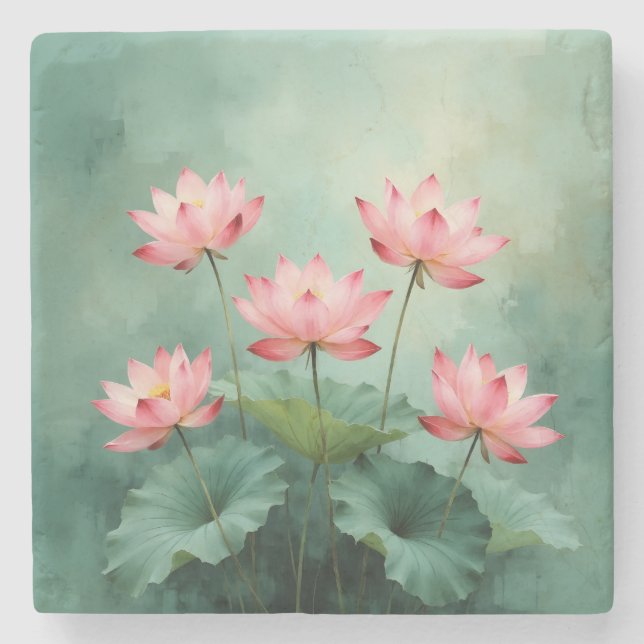 Pink Lotus Artwork  Stone Coaster (Front)