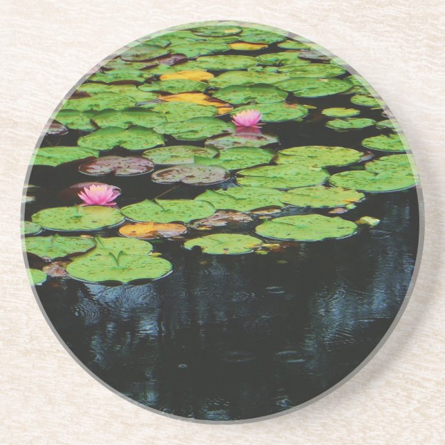 pink lotus black coaster (Front)